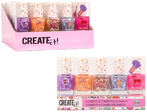 Create It! Nagellak Confetti 5pk in disp.