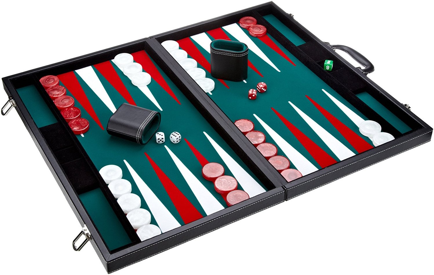 Philos - Backgammon Turniergröße, Filzinlet grün-weiß-rot, Koffer Kunstleder