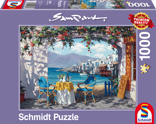 Schmidt Spiele 59396 59396-Sam Park, Rendez-Vous auf Mykonos, Puzzle, 1000 Teile, Bunt